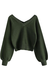 ZAFUL Pull à épaules tombantes pour femme, col en V double, manches raglan